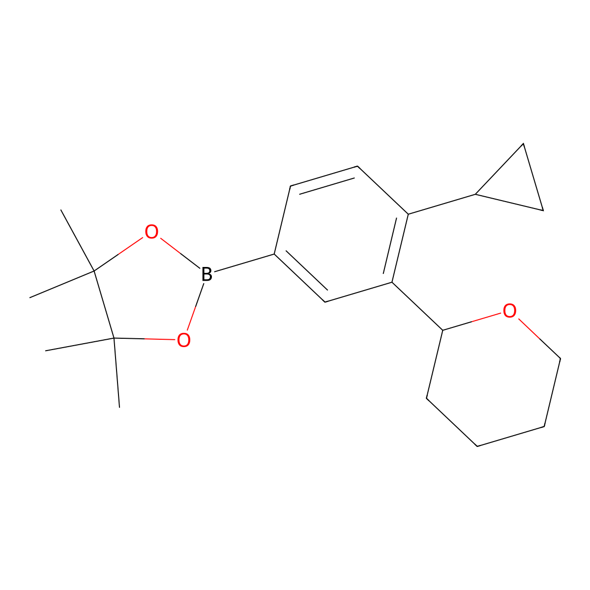 2-(4-cyclopropyl-3-(tetrahydro-2H-pyran-2-yl)phenyl)-4,4,5,5-tetramethyl-1,3,2-dioxaborolane molecular structure, CAS 2222997-00-2