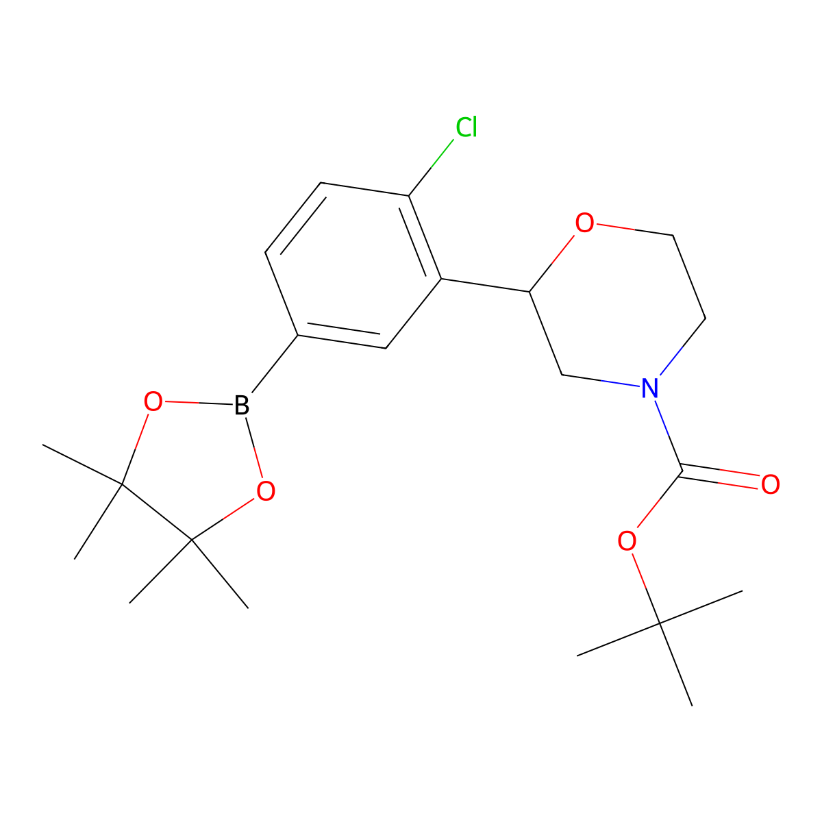 Tert-butyl 2-(2-chloro-5-(4,4,5,5-tetramethyl-1,3,2-dioxaborolan-2-yl)phenyl)morpholine-4-carboxylate molecular structure, CAS 2222997-03-5
