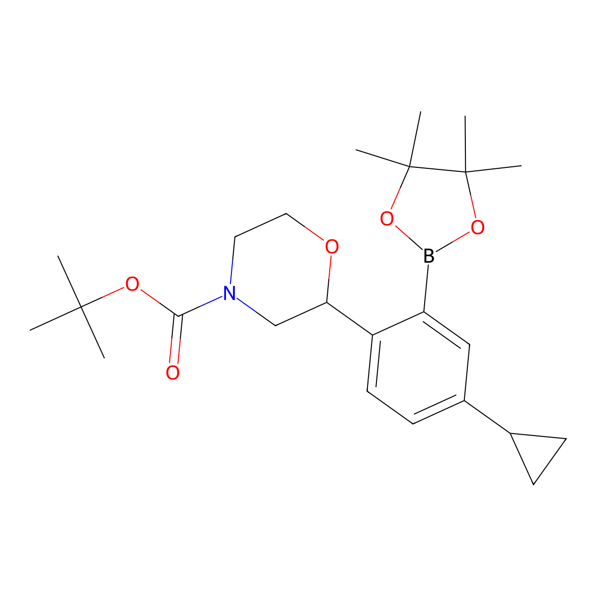 Tert-butyl 2-(4-cyclopropyl-2-(4,4,5,5-tetramethyl-1,3,2-dioxaborolan-2-yl)phenyl)morpholine-4-carboxylate molecular structure, CAS 2222997-08-0