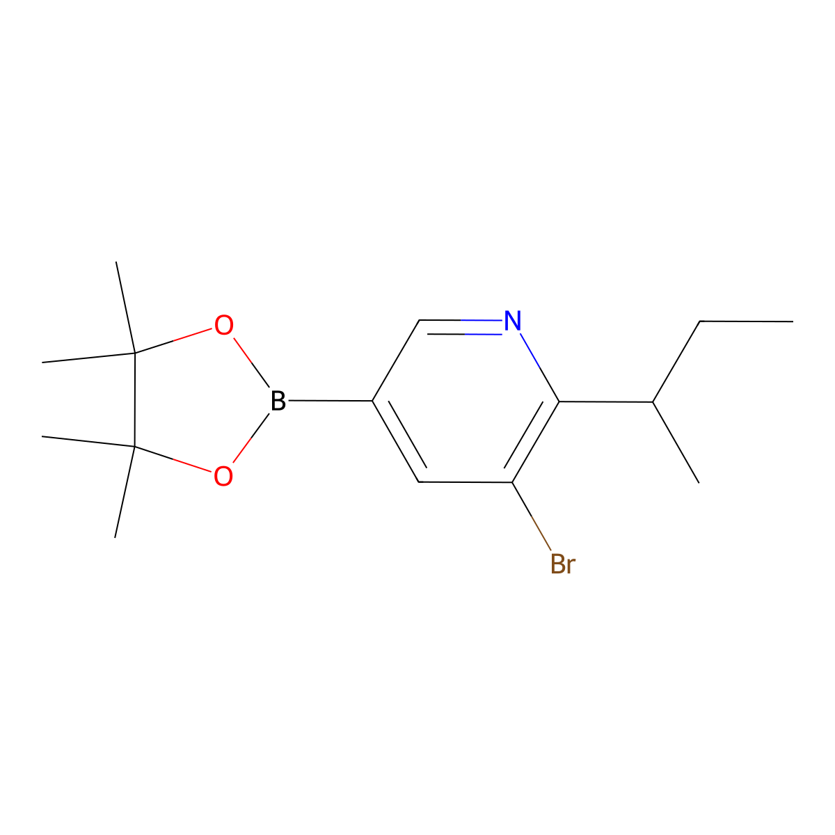 3-Bromo-2-(sec-butyl)-5-(4,4,5,5-tetramethyl-1,3,2-dioxaborolan-2-yl)pyridine molecular structure, CAS 2222997-09-1