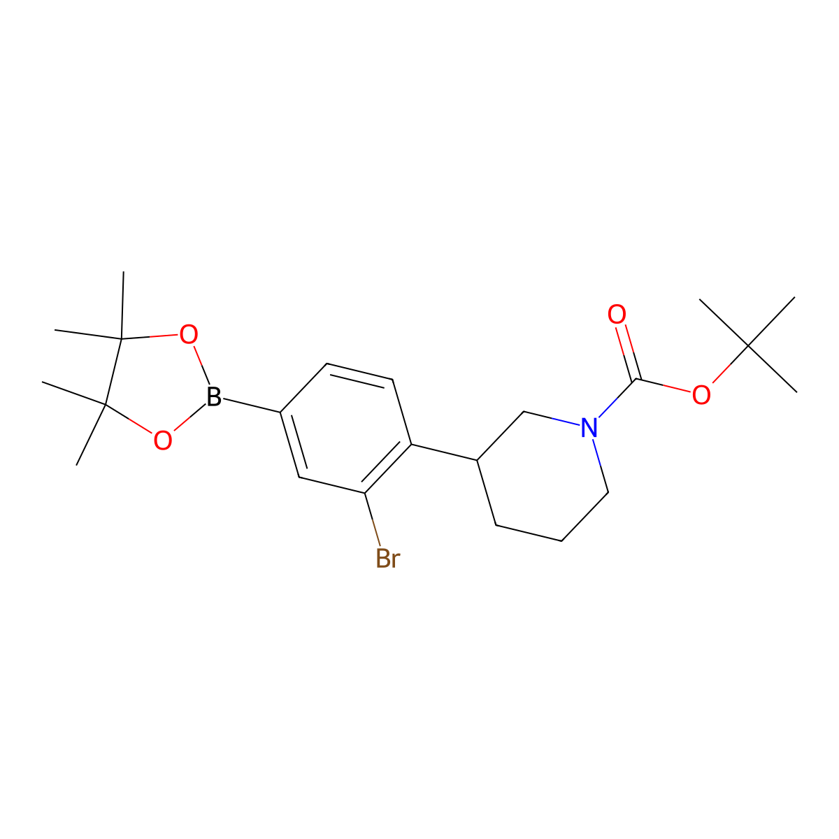 3-Bromo-4-(N-Boc-piperidin-3-yl)phenylboronic acid pinacol ester molecular structure, CAS 2222997-10-4