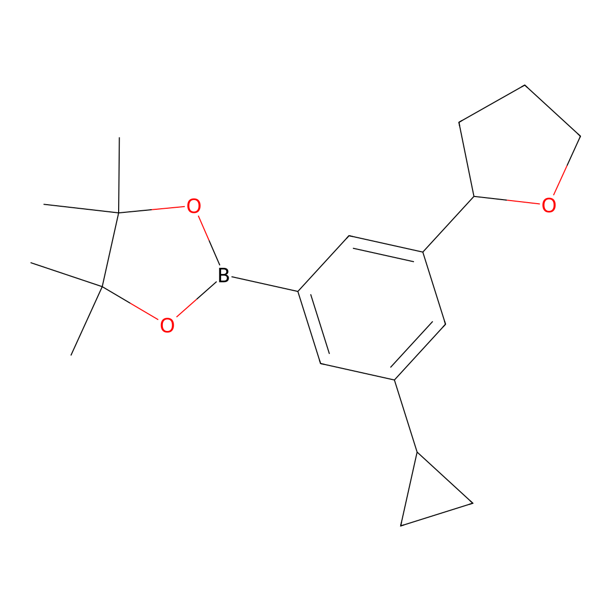 3-(Cyclopropyl)-5-(2-tetrahydrofuranyl)phenylboronic acid pinacol ester molecular structure, CAS 2222997-12-6