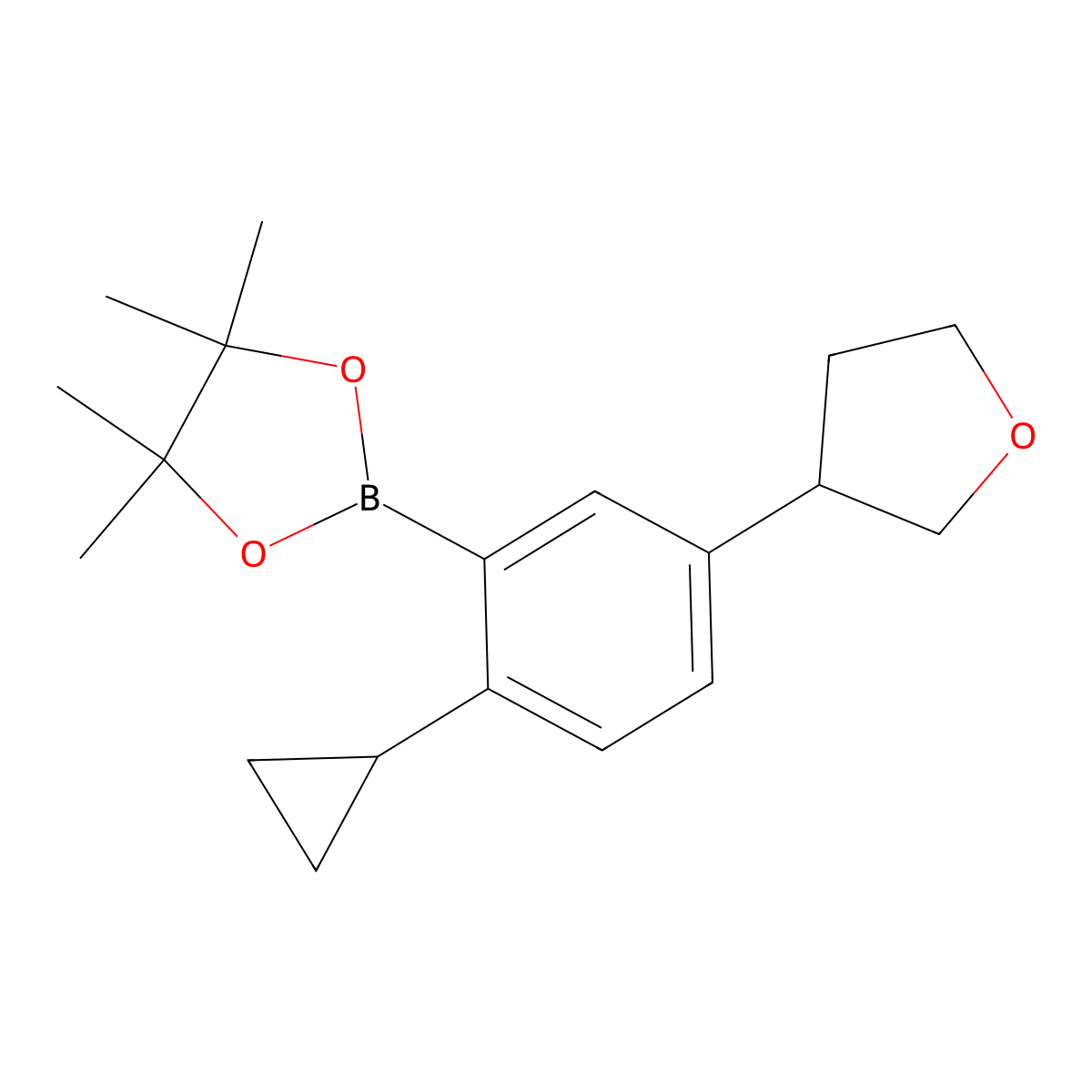2-(2-Cyclopropyl-5-(tetrahydrofuran-3-yl)phenyl)-4,4,5,5-tetramethyl-1,3,2-dioxaborolane molecular structure, CAS 2222997-14-8