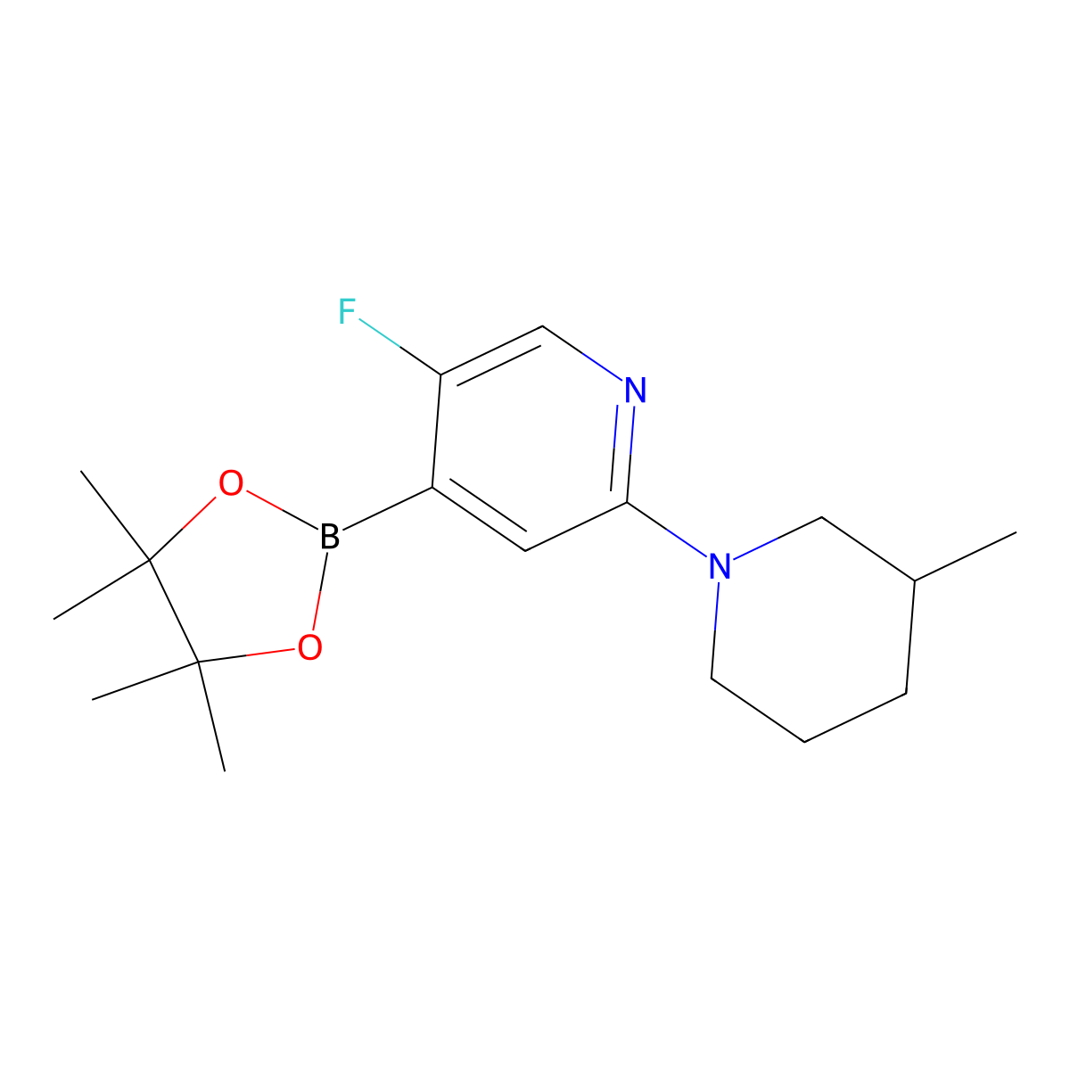 5-Fluoro-2-(3-methylpiperidin-1-yl)pyridine-4-boronic acid pinacol ester molecular structure, CAS 2222997-16-0