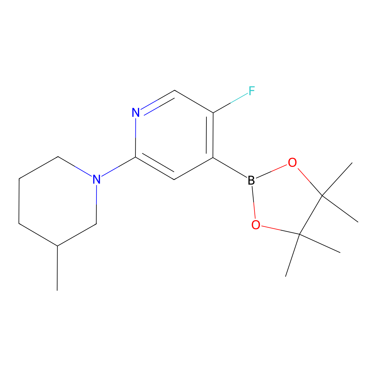 5-Fluoro-2-(3-methylpiperidin-1-yl)pyridine-4-boronic acid pinacol ester molecular structure, CAS 2222997-16-0