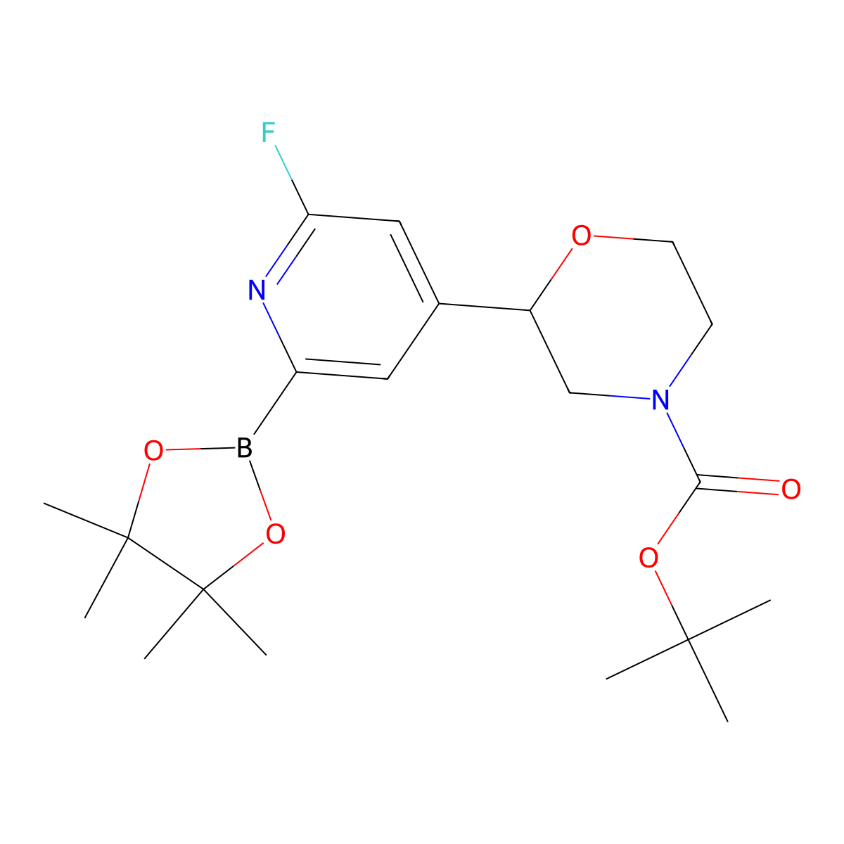 tert-Butyl 2-(2-fluoro-6-(4,4,5,5-tetramethyl-1,3,2-dioxaborolan-2-yl)pyridin-4-yl)morpholine-4-carboxylate molecular structure, CAS 2222997-22-8