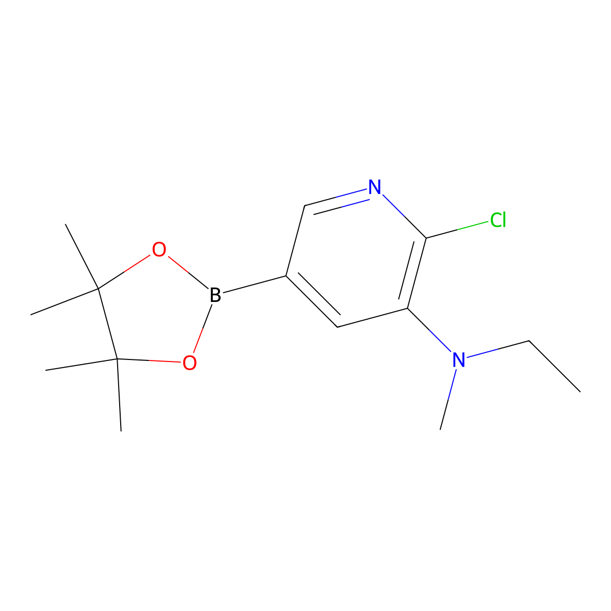 6-Chloro-5-methylethylaminopyridine-3-boronic acid pinacol ester molecular structure, CAS 2222997-23-9