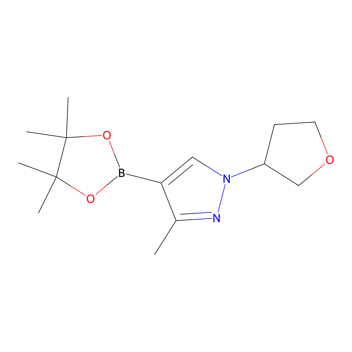 3-Methyl-1-(tetrahydrofuran-3-yl)pyrazole-4-boronic Acid Pinacol Ester molecular structure, CAS 2222997-32-0