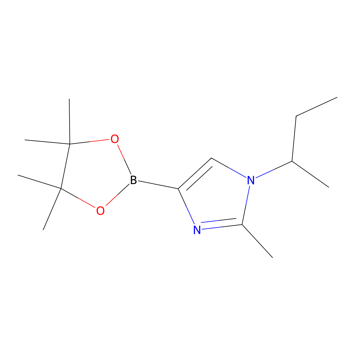 1-(sec-butyl)-2-methyl-4-(4,4,5,5-tetramethyl-1,3,2-dioxaborolan-2-yl)-1H-imidazole molecular structure, CAS 2222997-37-5