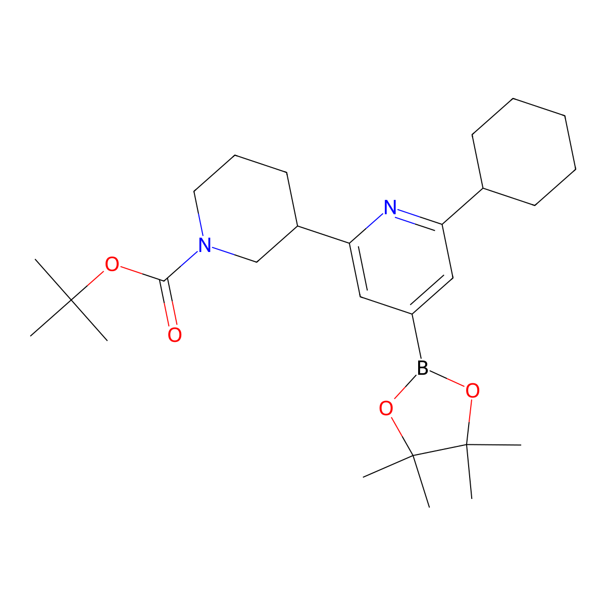2-(Cyclohexyl)-6-(N-Boc-piperidin-3-yl)pyridine-4-boronic acid pinacol ester molecular structure, CAS 2222997-46-6