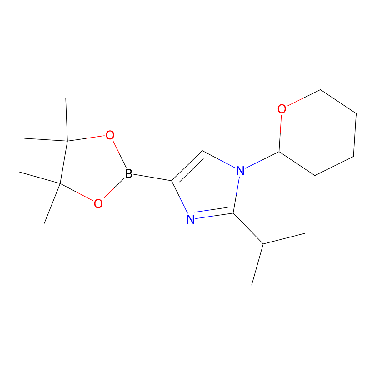 1-(Oxan-2-yl)-2-(iso-propyl)imidazole-4-boronic acid pinacol ester molecular structure, CAS 2222997-52-4