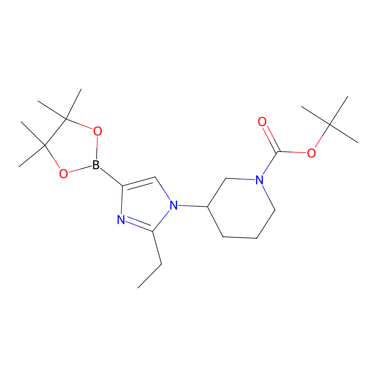 1-(N-Boc-Piperidin-3-yl)-2-ethyl-1H-imidazole-4-boronic acid pinacol ester molecular structure, CAS 2222997-53-5