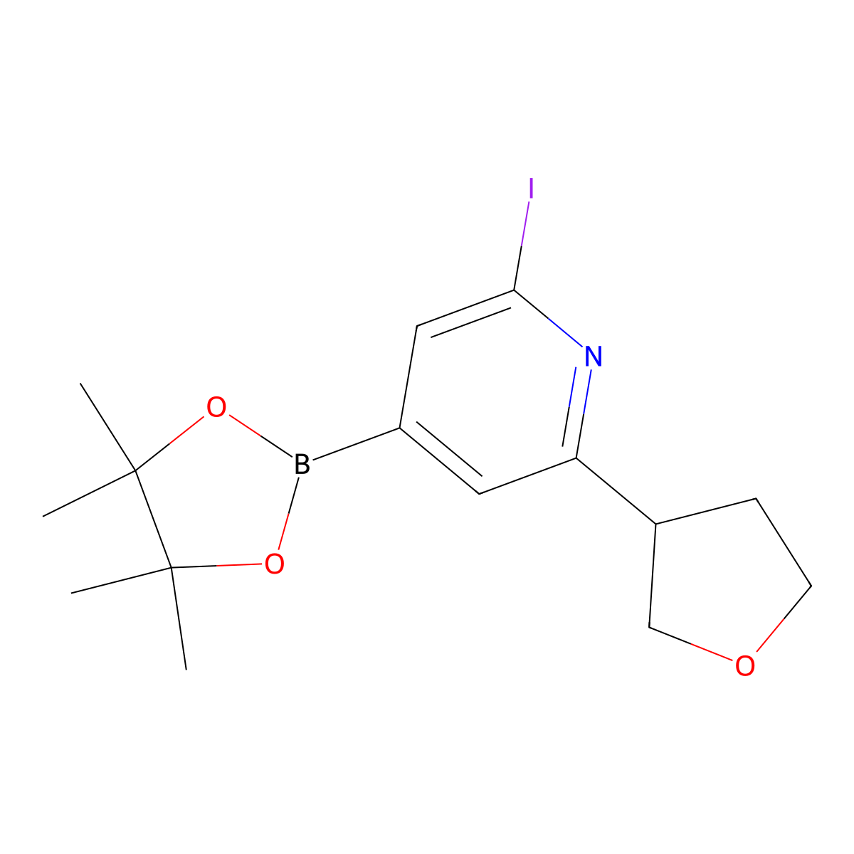 2-Iodo-6-(3-tetrahydrofuranyl)pyridine-4-boronic acid pinacol ester molecular structure, CAS 2222997-55-7