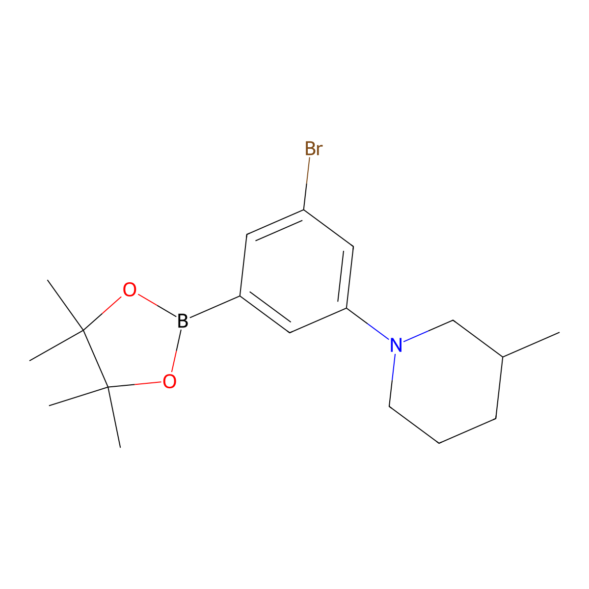 3-Bromo-5-(3-methylpiperidin-1-yl)phenylboronic acid pinacol ester molecular structure, CAS 2222997-59-1