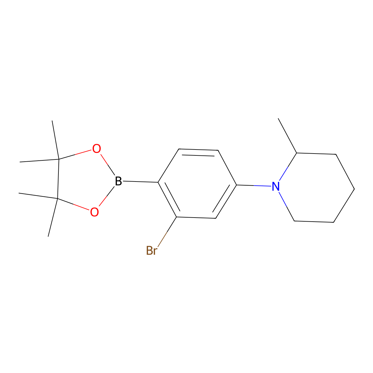 2-Bromo-4-(2-methylpiperidin-1-yl)phenylboronic acid pinacol ester molecular structure, CAS 2222997-61-5