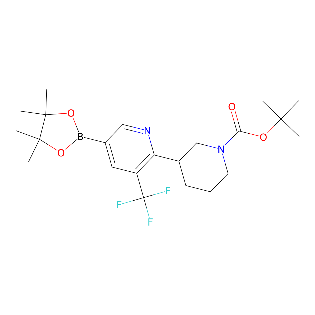 6-(N-Boc-Piperidin-3-yl)-5-trifluoromethylpyridine-3-boronic acid pinacol ester molecular structure, CAS 2222997-63-7