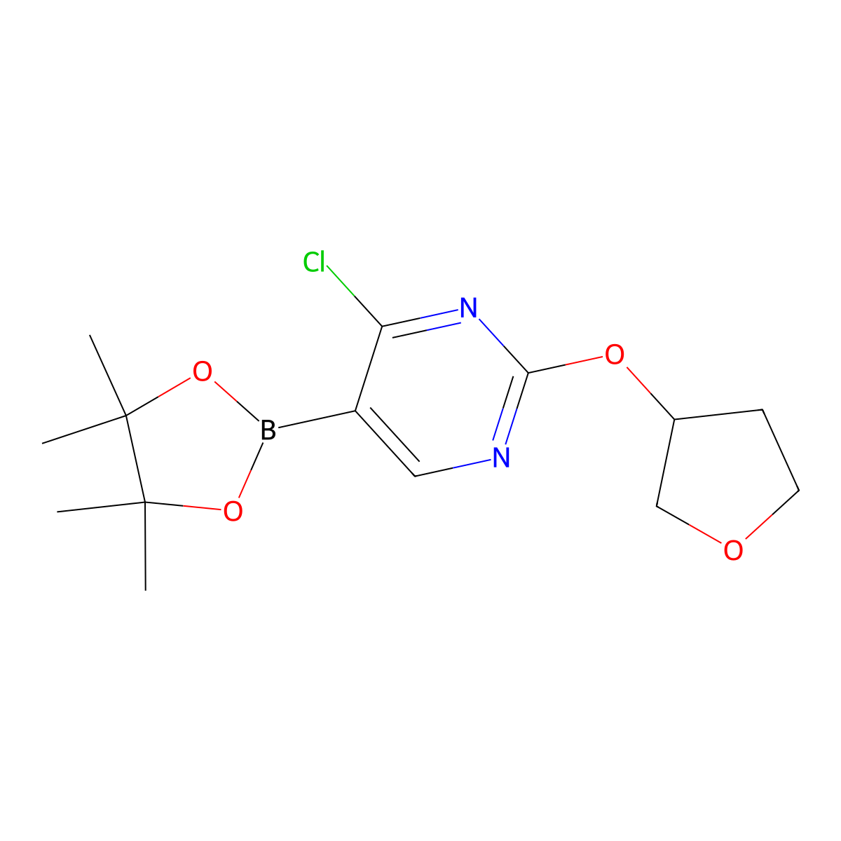 4-Chloro-2-(tetrahydrofuran-3-yloxy)pyrimidine-5-boronic acid pinacol ester molecular structure, CAS 2222997-67-1