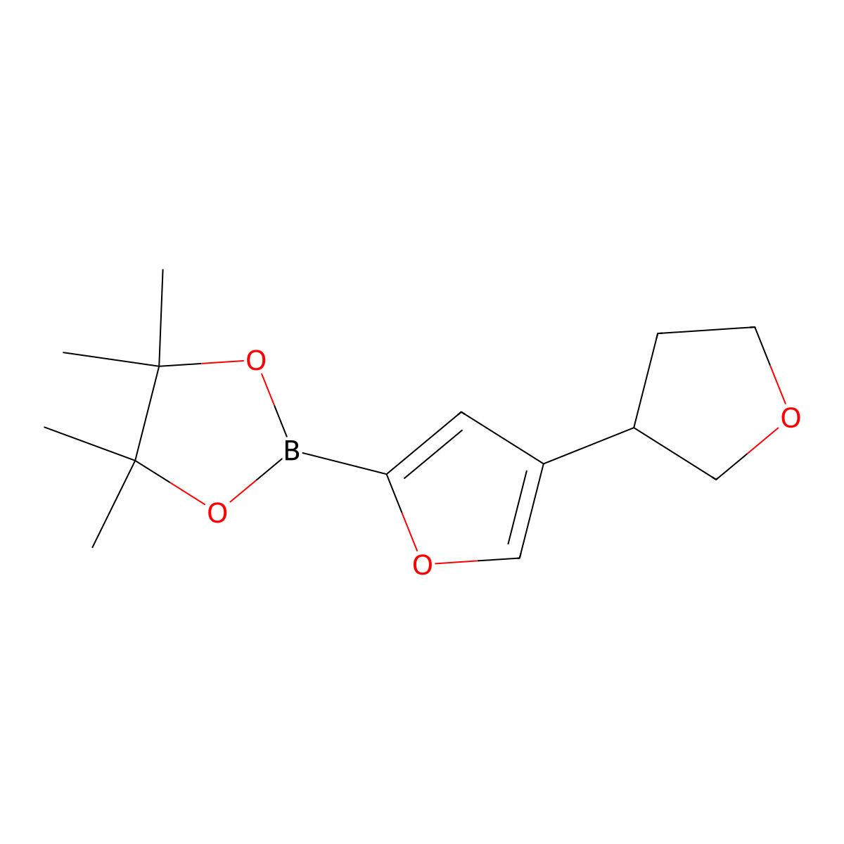 4,4,5,5-Tetramethyl-2-(4-(tetrahydrofuran-3-yl)furan-2-yl)-1,3,2-dioxaborolane molecular structure, CAS 2223002-73-9