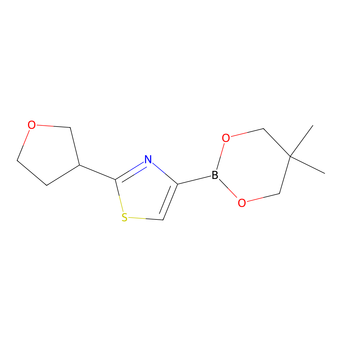 2-(Oxolan-3-yl)thiazole-4-boronic acid neopentylglycol ester molecular structure, CAS 2223002-74-0