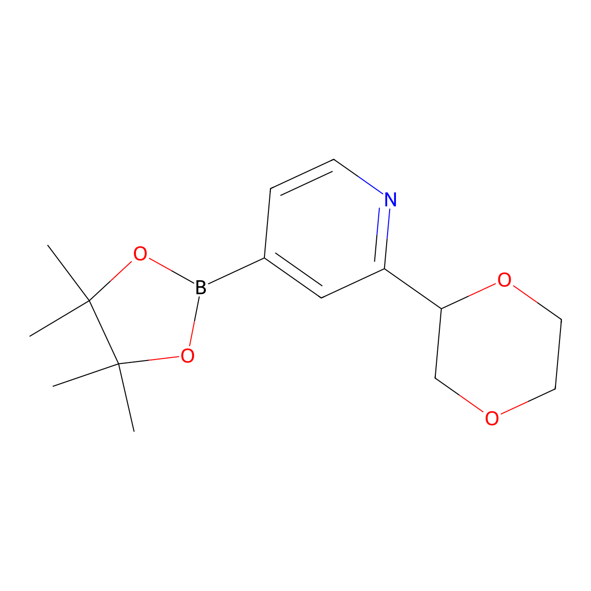 2-(1,4-Dioxan-2-yl)pyridine-4-boronic acid pinacol ester molecular structure, CAS 2223002-75-1