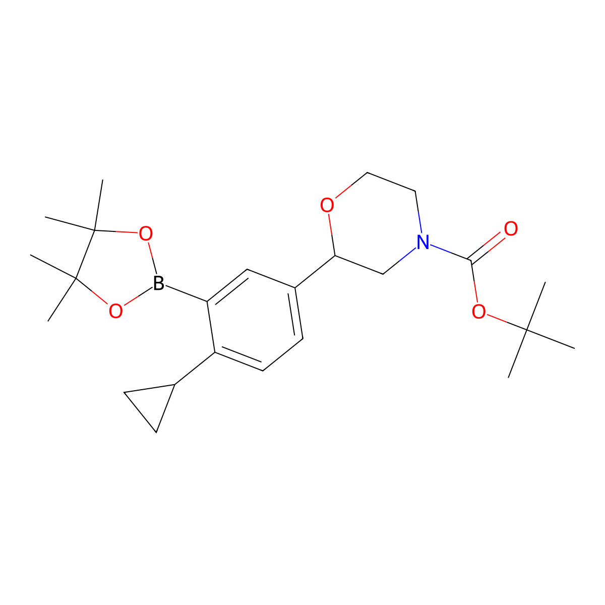 Tert-butyl 2-(4-cyclopropyl-3-(4,4,5,5-tetramethyl-1,3,2-dioxaborolan-2-yl)phenyl)morpholine-4-carboxylate molecular structure, CAS 2223002-77-3