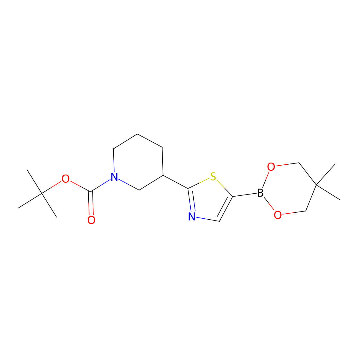 2-(N-Boc-Piperidin-3-yl)thiazole-5-boronic acid neopentylglycol ester molecular structure, CAS 2223002-81-9