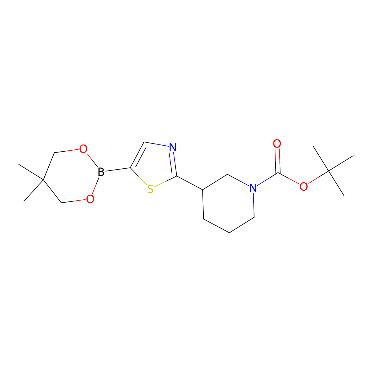 2-(N-Boc-Piperidin-3-yl)thiazole-5-boronic acid neopentylglycol ester molecular structure, CAS 2223002-81-9