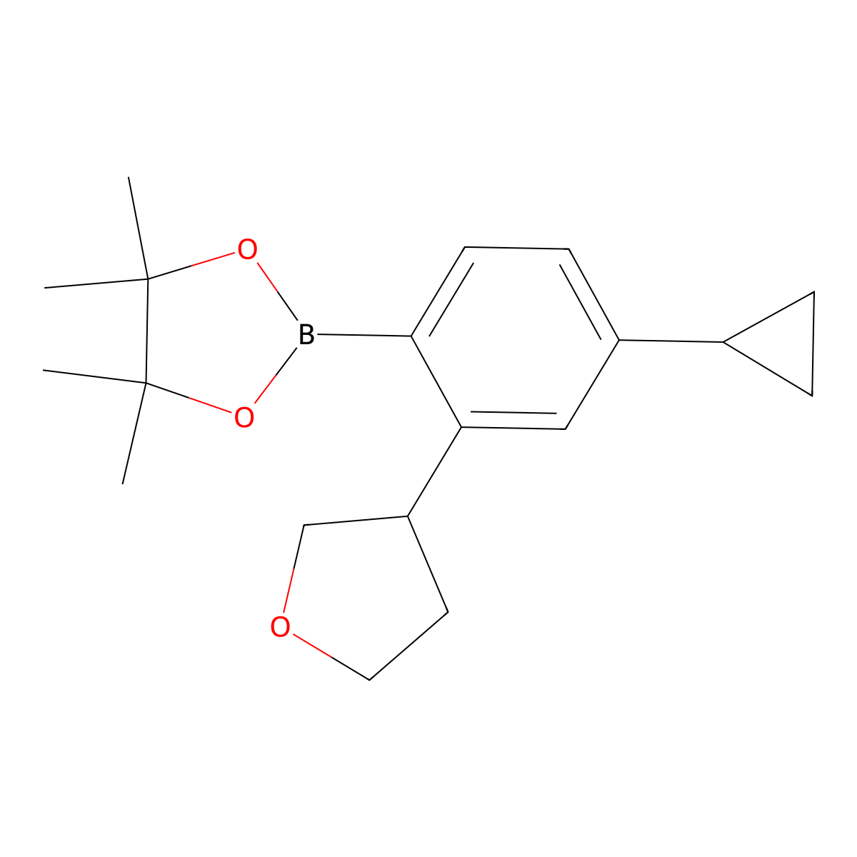 2-(4-Cyclopropyl-2-(tetrahydrofuran-3-yl)phenyl)-4,4,5,5-tetramethyl-1,3,2-dioxaborolane molecular structure, CAS 2223002-82-0