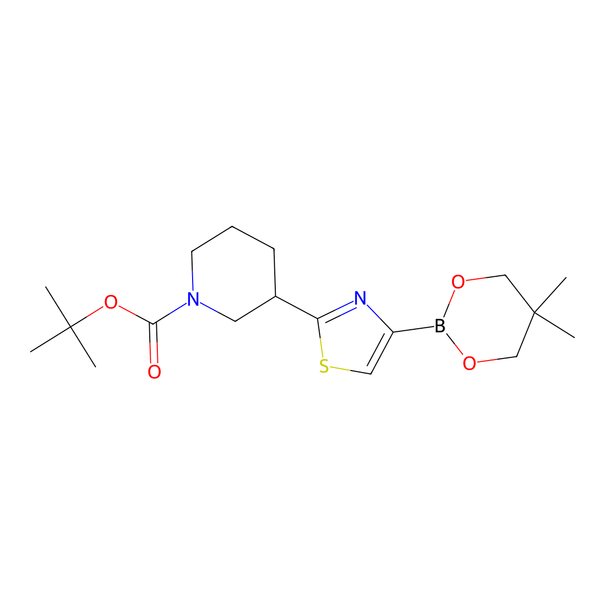 2-(N-Boc-Piperidin-3-yl)thiazole-4-boronic acid neopentylglycol ester molecular structure, CAS 2223002-86-4