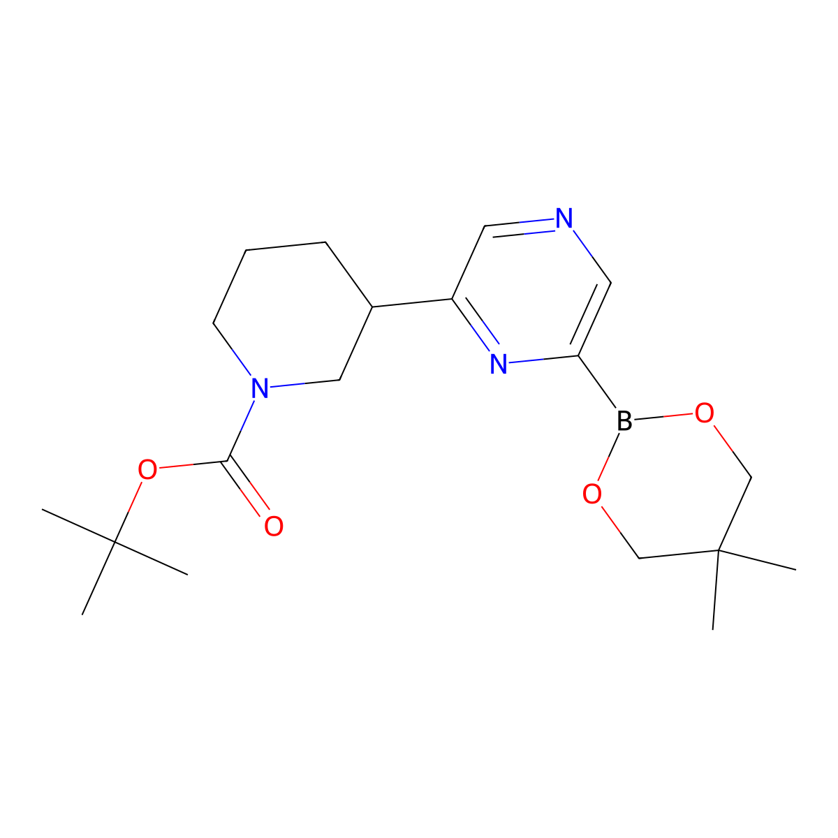 6-(N-Boc-Piperidin-3-yl)pyrazine-2-boronic acid neopentylglycol ester molecular structure, CAS 2223002-91-1