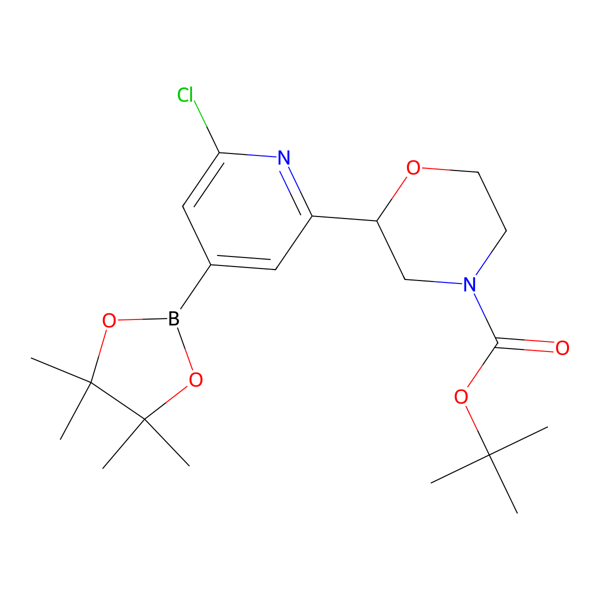 2-Chloro-6-(N-Boc-morpholin-2-yl)pyridine-4-boronic acid pinacol ester molecular structure, CAS 2223002-95-5