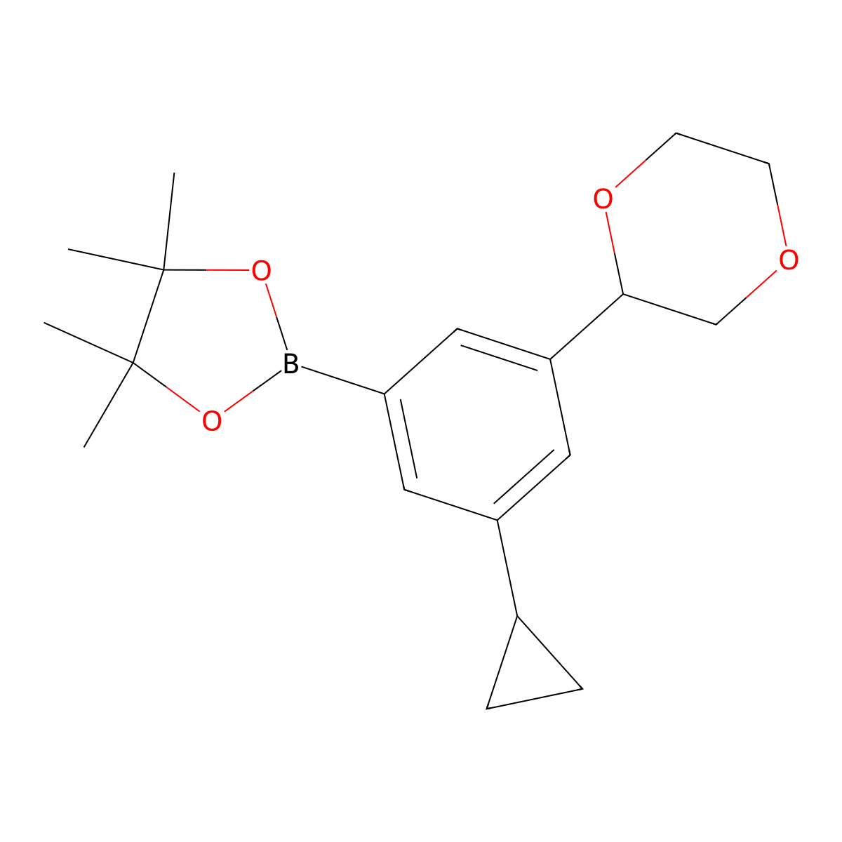 2-(3-Cyclopropyl-5-(1,4-dioxan-2-yl)phenyl)-4,4,5,5-tetramethyl-1,3,2-dioxaborolane molecular structure, CAS 2223002-99-9