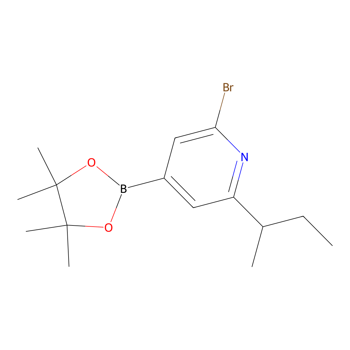 2-Bromo-6-(sec-butyl)pyridine-4-boronic acid pinacol ester molecular structure, CAS 2223003-00-5