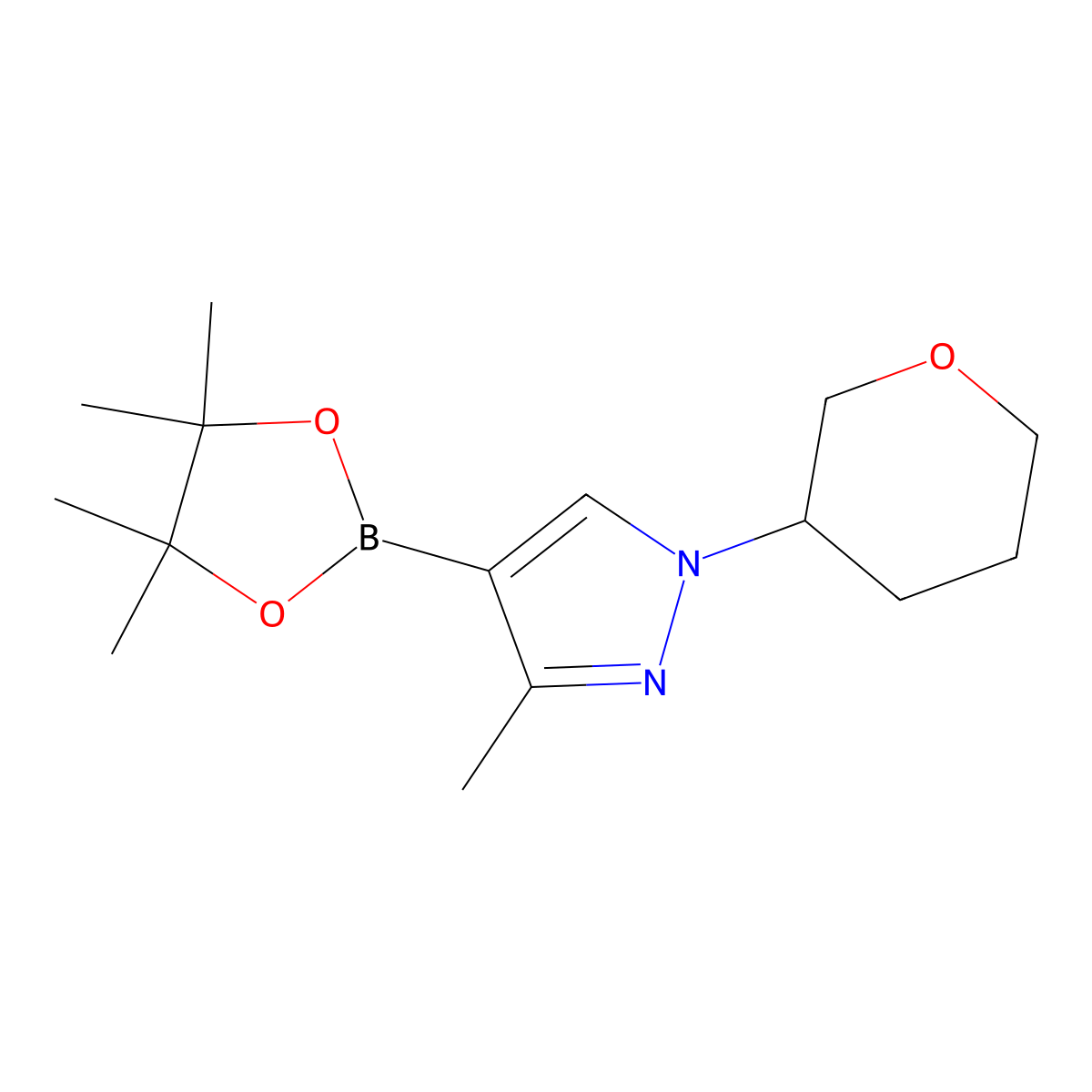 3-Methyl-1-(oxan-3-yl)-1H-pyrazole-4-boronic acid pinacol ester molecular structure, CAS 2223003-01-6