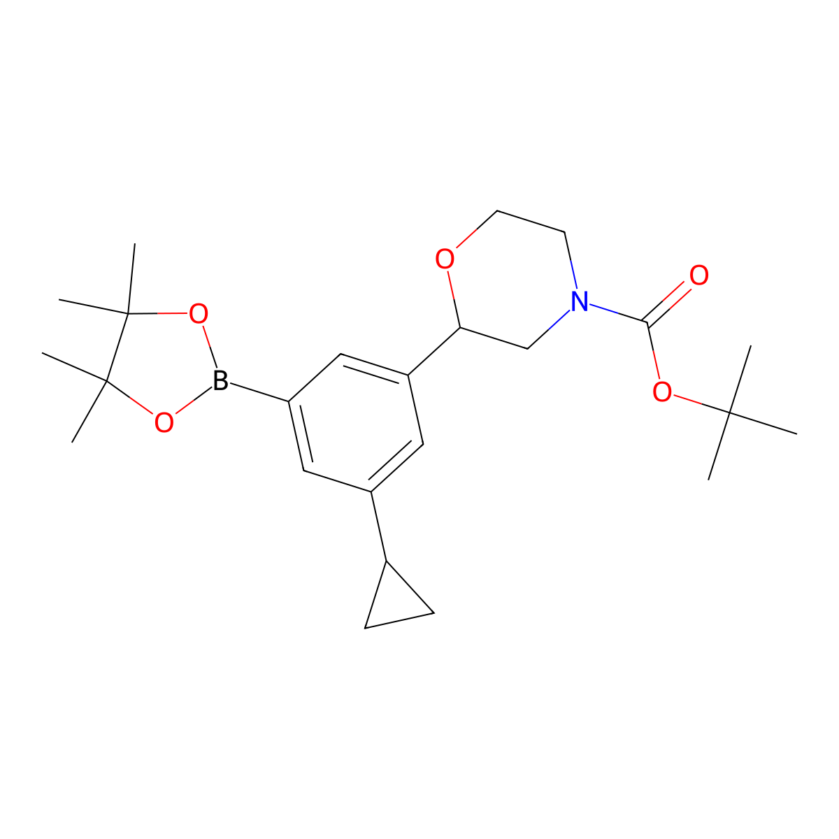 Tert-butyl 2-(3-cyclopropyl-5-(4,4,5,5-tetramethyl-1,3,2-dioxaborolan-2-yl)phenyl)morpholine-4-carboxylate molecular structure, CAS 2223003-06-1