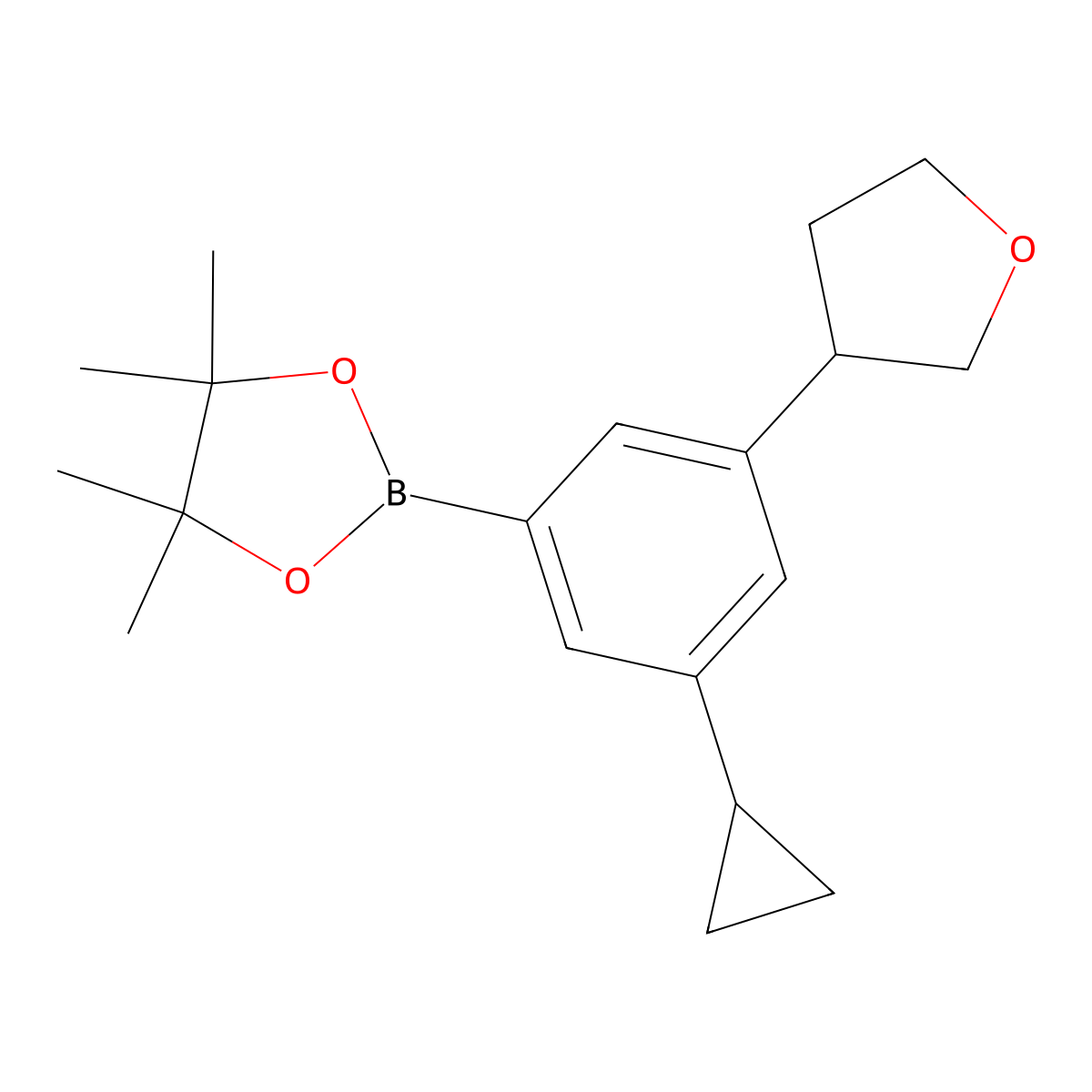 3-(Cyclopropyl)-5-(3-tetrahydrofuranyl)phenylboronic acid pinacol ester molecular structure, CAS 2223003-13-0
