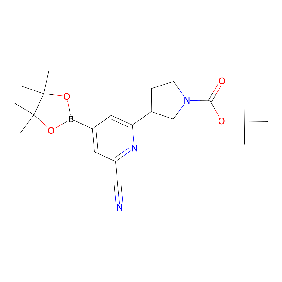 2-Cyano-6-(N-Boc-Pyrrolidin-3-yl)pyridine-4-boronic acid pinacol ester molecular structure, CAS 2223003-14-1
