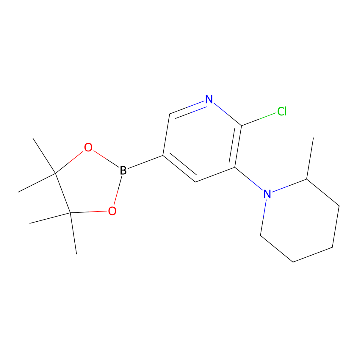 6-Chloro-5-(2-methylpiperidin-1-yl)pyridine-3-boronic acid pinacol ester molecular structure, CAS 2223003-15-2