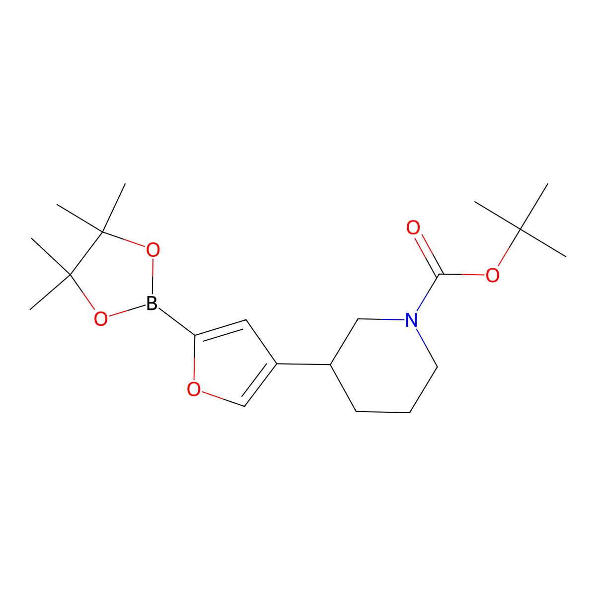 4-(N-Boc-piperidin-3-yl)furan-2-boronic acid pinacol ester molecular structure, CAS 2223003-21-0
