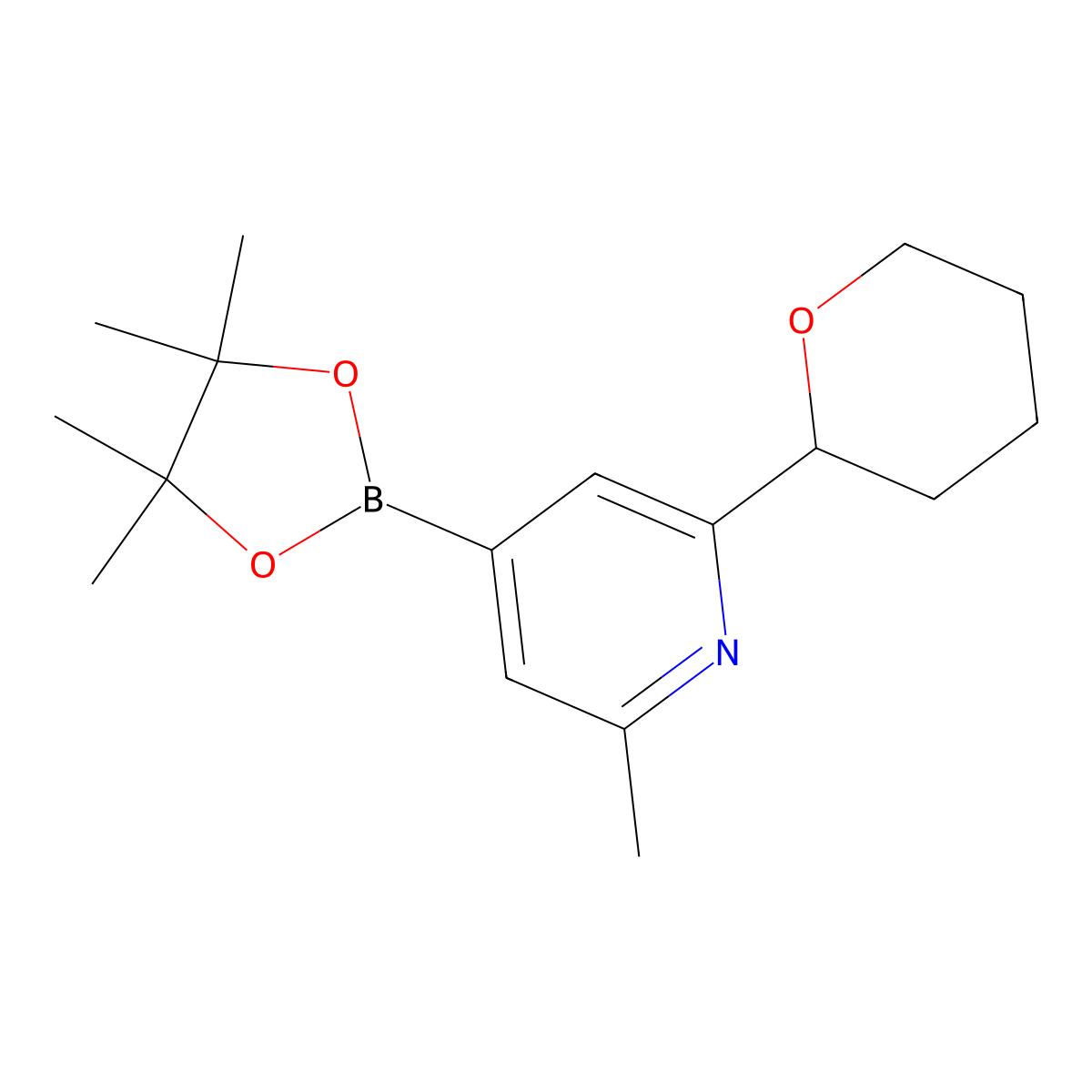 2-Methyl-6-(oxan-2-yl)pyridine-4-boronic acid pinacol ester molecular structure, CAS 2223003-24-3