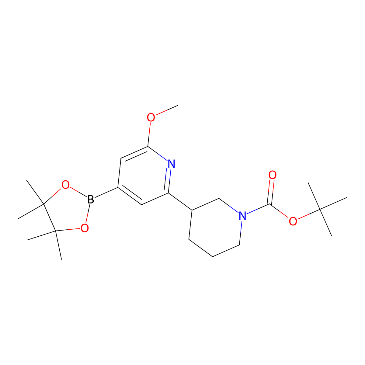 2-Methoxy-6-(N-Boc-piperidin-3-yl)pyridine-4-boronic acid pinacol esier molecular structure, CAS 2223003-29-8