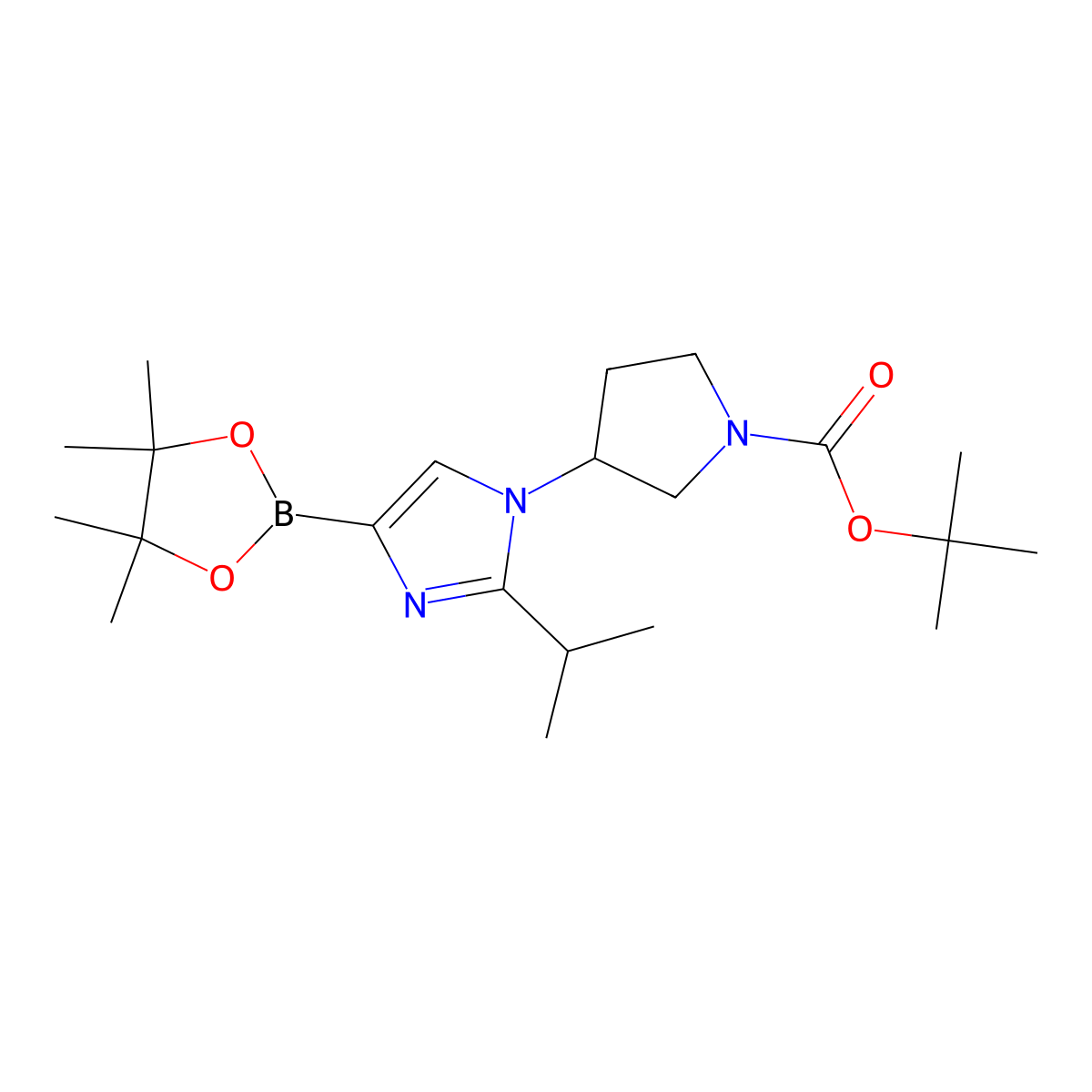 1-(N-Boc-Pyrrolidin-3-yl)-2-(iso-propyl)-1H-imidazole-4-boronic acid pinacol ester molecular structure, CAS 2223003-31-2