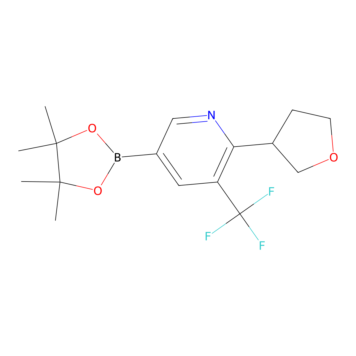 6-(Oxolan-3-yl))-5-trifluoromethylpyridine-3-boronic acid pinacol ester molecular structure, CAS 2223003-39-0
