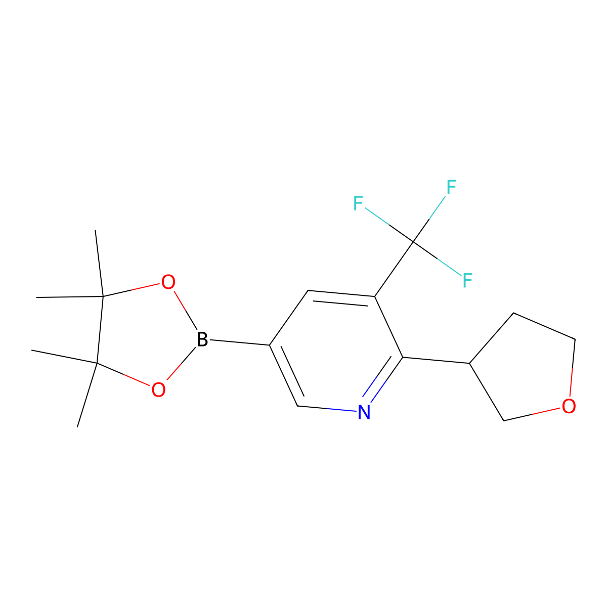 6-(Oxolan-3-yl))-5-trifluoromethylpyridine-3-boronic acid pinacol ester molecular structure, CAS 2223003-39-0