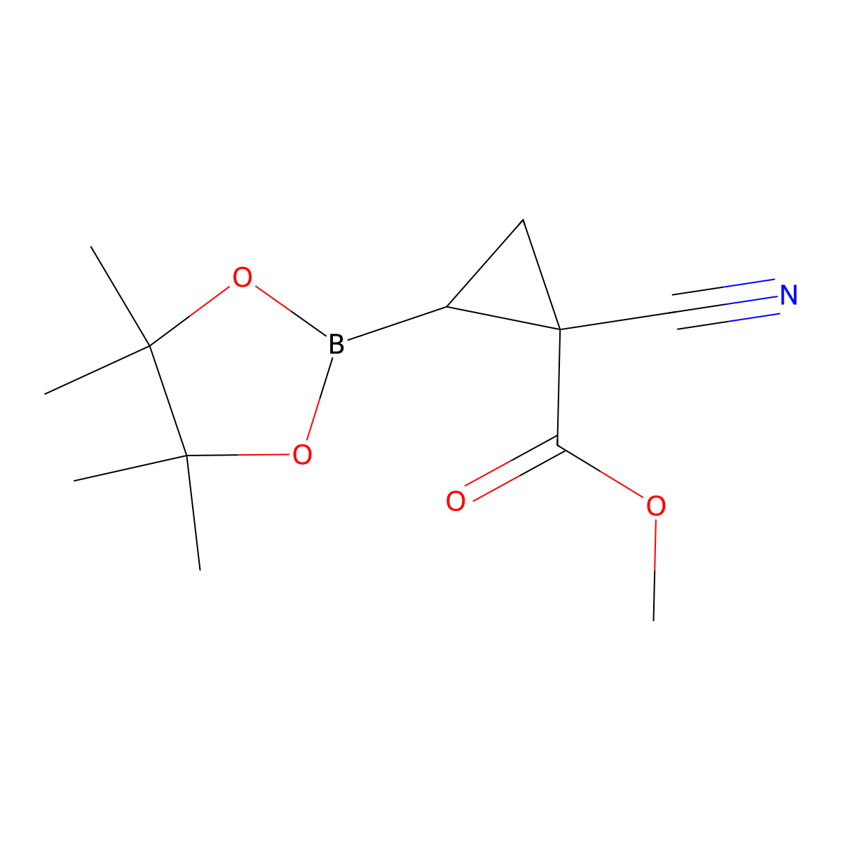 2-Cyano-2-(methoxycarbonyl)cyclopropane boronic acid pinacol ester molecular structure, CAS 2223003-43-6