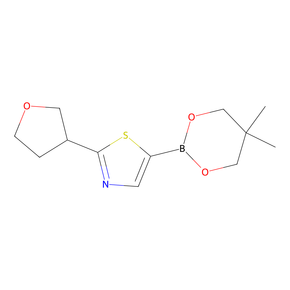 2-(Oxolan-3-yl)thiazole-5-boronic acid neopentylglycol ester molecular structure, CAS 2223003-44-7