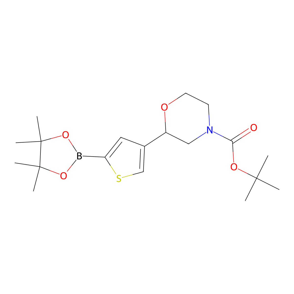 tert-Butyl 2-(5-(4,4,5,5-tetramethyl-1,3,2-dioxaborolan-2-yl)thiophen-3-yl)morpholine-4-carboxylate molecular structure, CAS 2223003-47-0