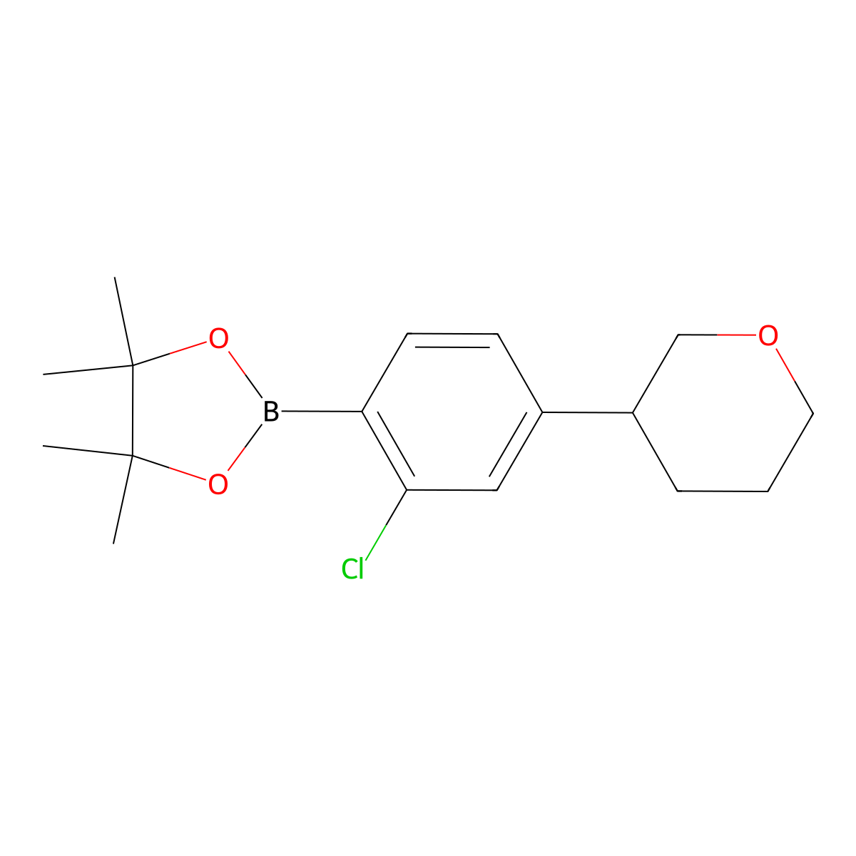 2-Chloro-4-(oxan-3-yl)phenylboronic acid pinacol ester molecular structure, CAS 2223003-50-5