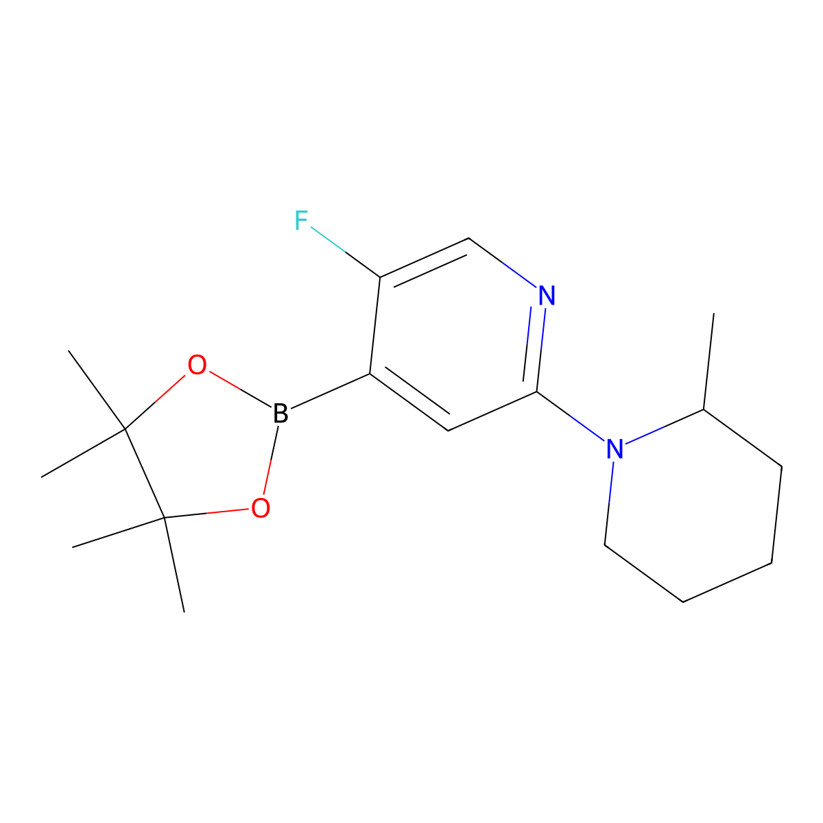 5-Fluoro-2-(2-methylpiperidin-1-yl)pyridine-4-boronic acid pinacol ester molecular structure, CAS 2223003-51-6