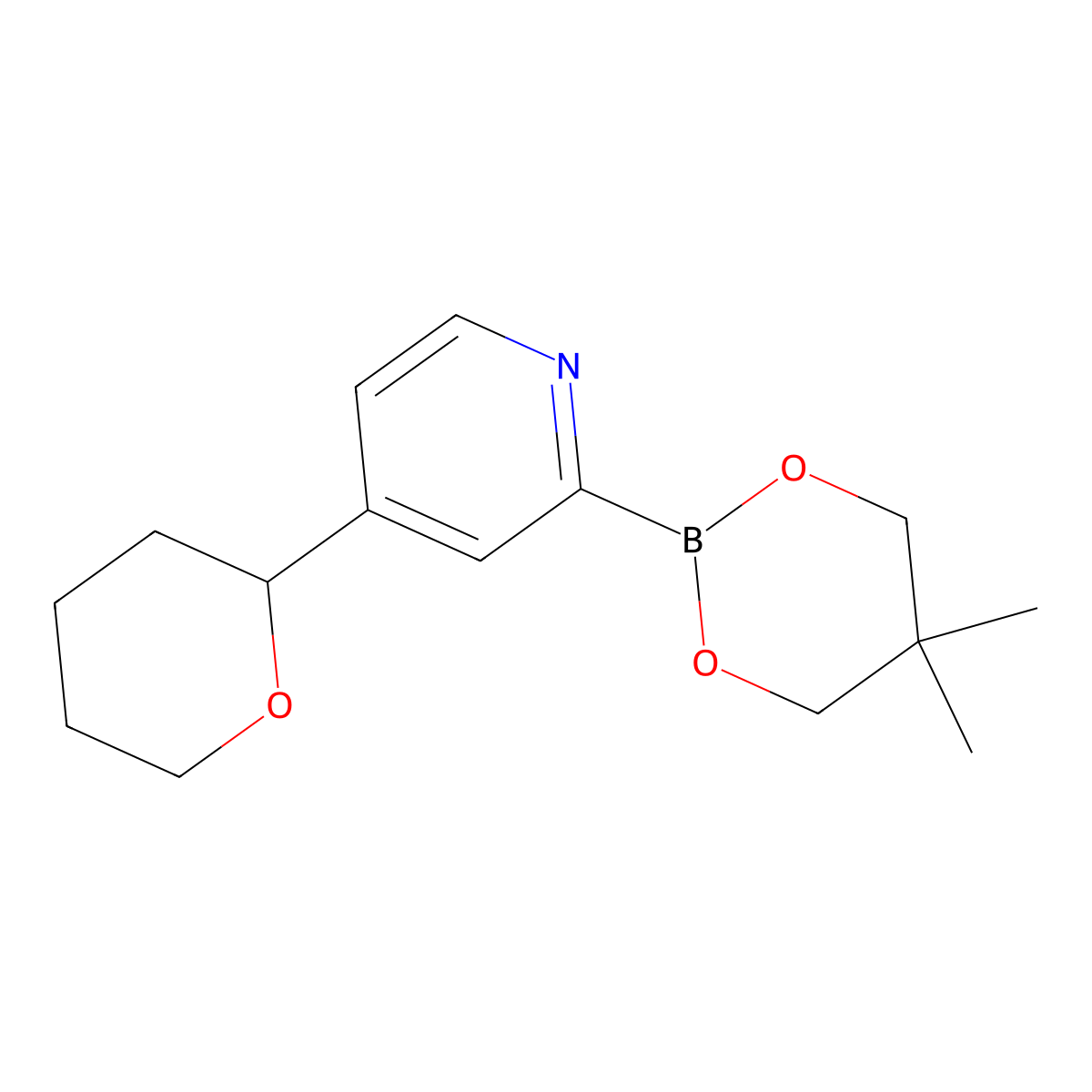 4-(Oxan-2-yl)pyridine-2-boronic acid neopentylglycol ester molecular structure, CAS 2223003-57-2